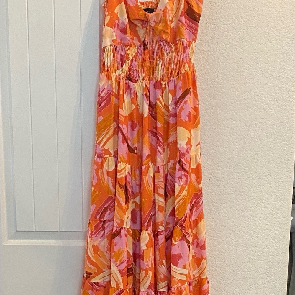 VICI Vibrant Orange and Pink Maxi Dress, Sz L
